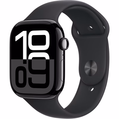 Apple Watch 10 GPS, Carcasa Jet Black Aluminium Case 46mm, Black Sport Band